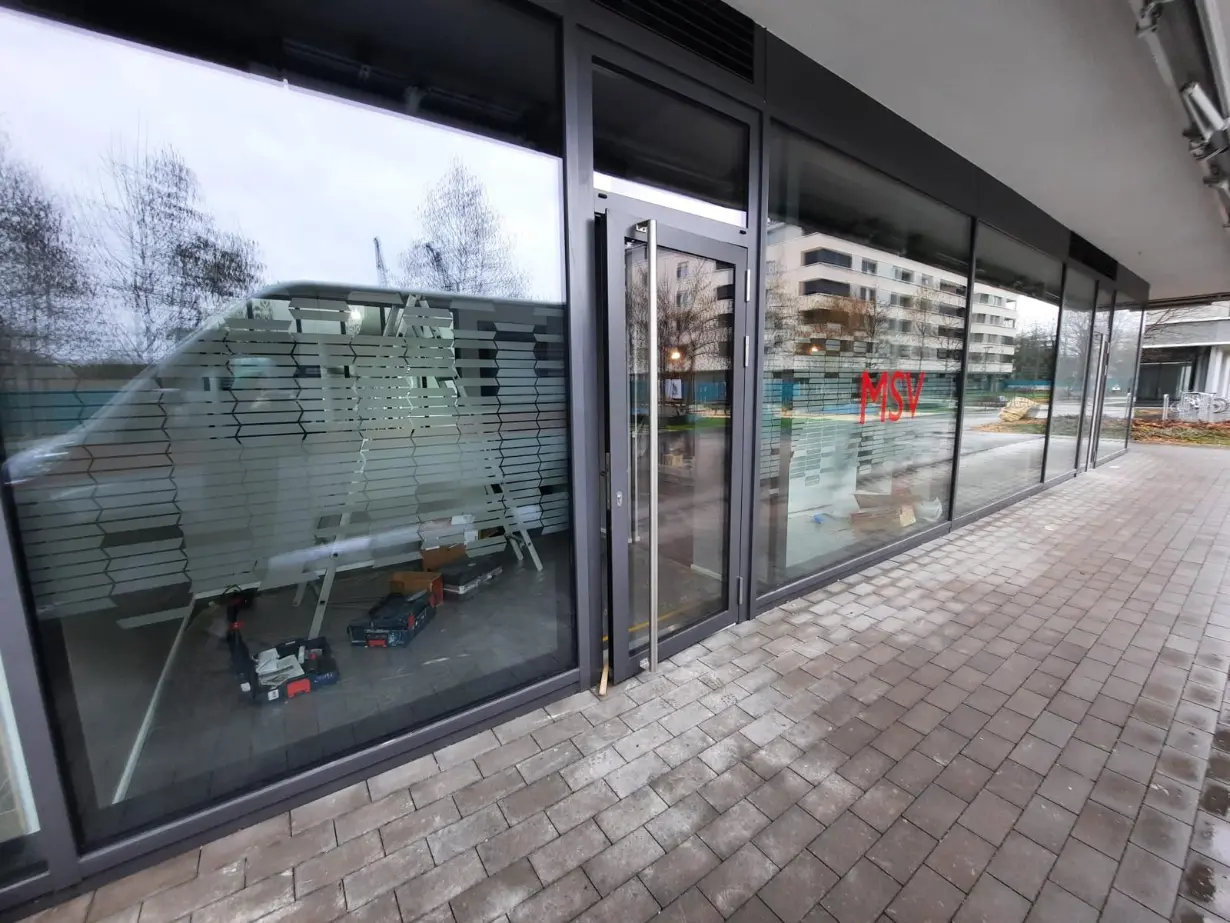 a glass doors on a building