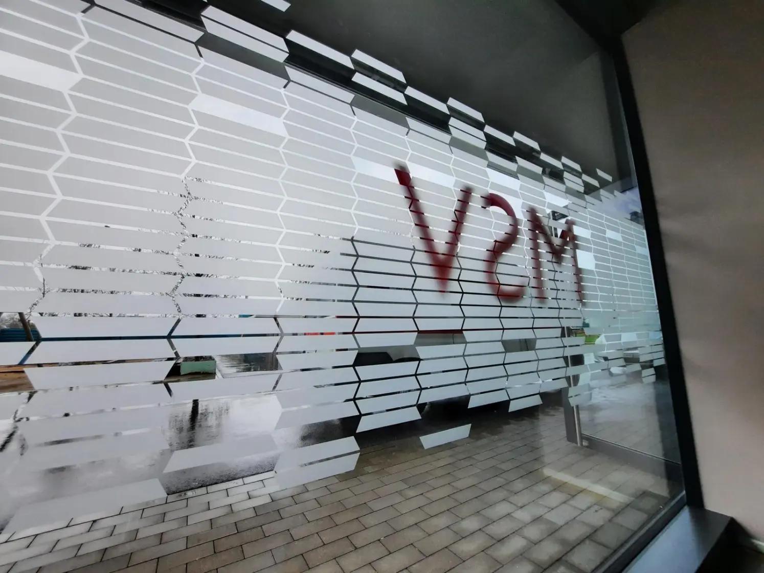 a window with a sign on it