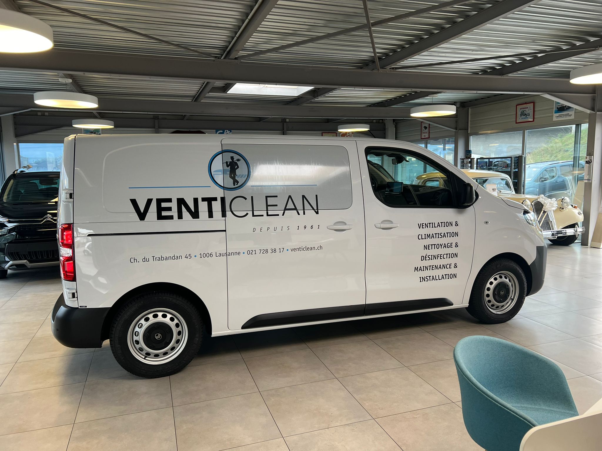 a white van in a building